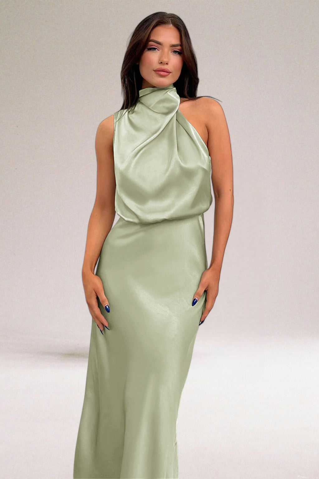 Chic-Satin Halter Dress