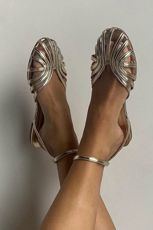 Gold-Touch Woven Flat Sandals