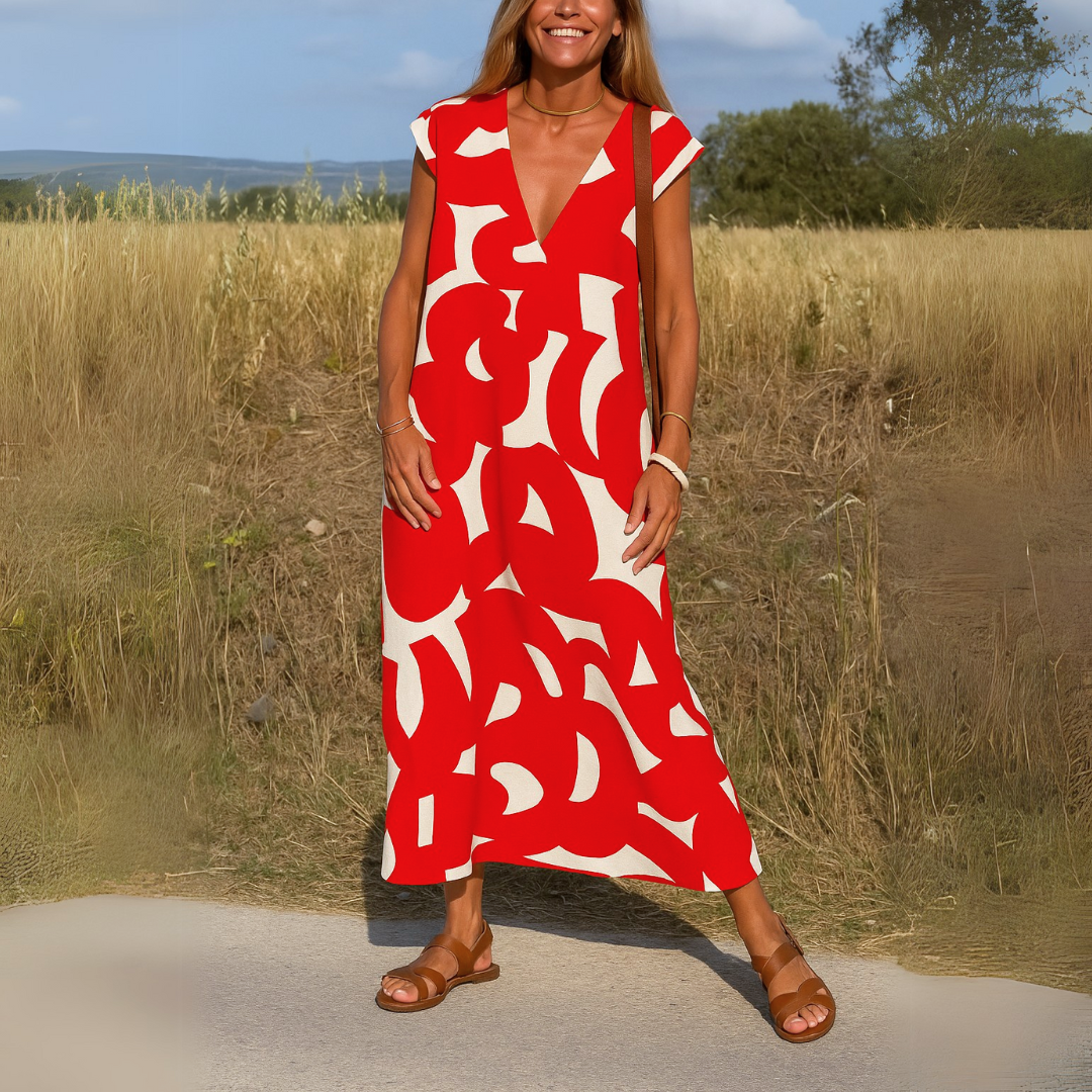 Figure-Skimming V-Neck Dress