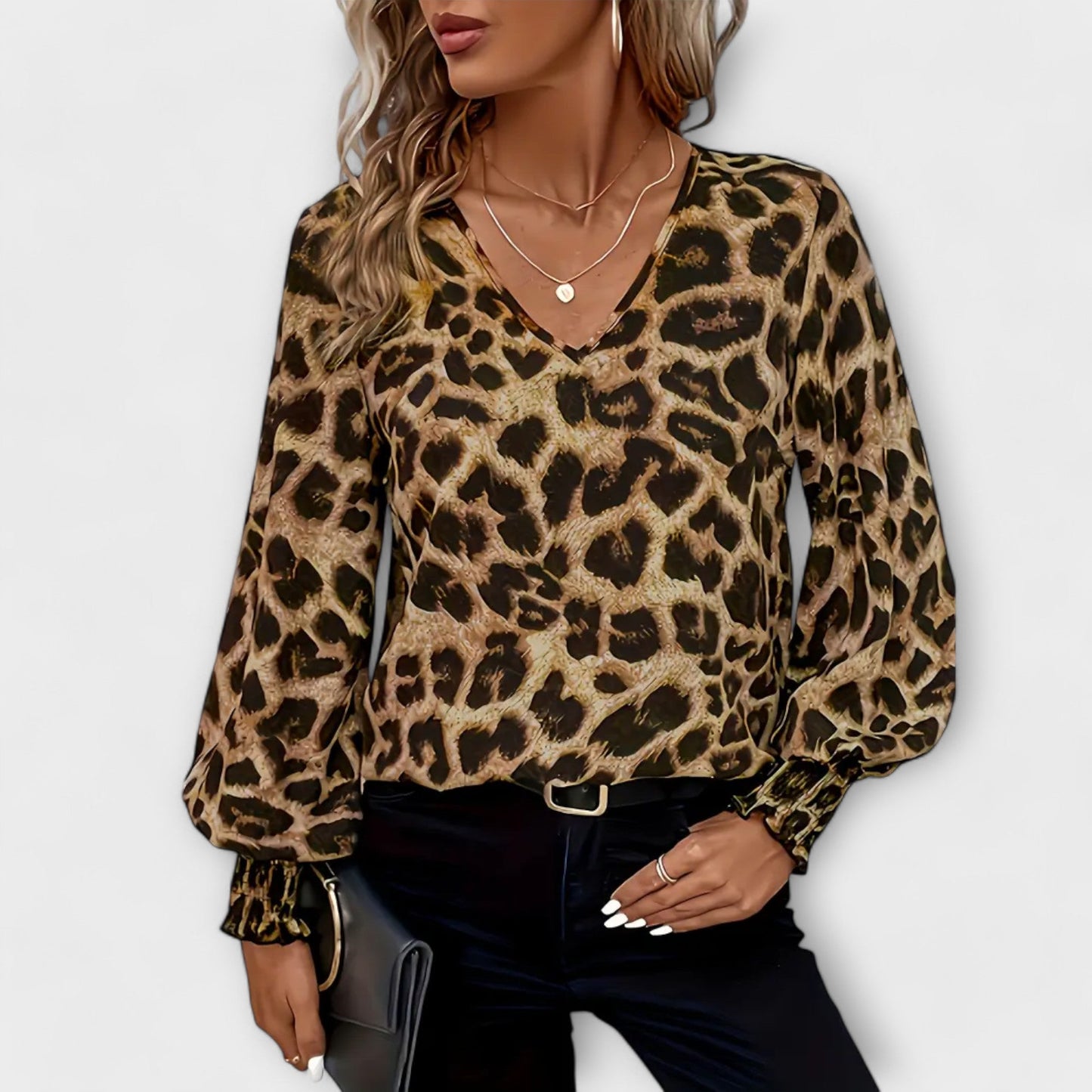 Elegant Leopard V-Neck Blouse