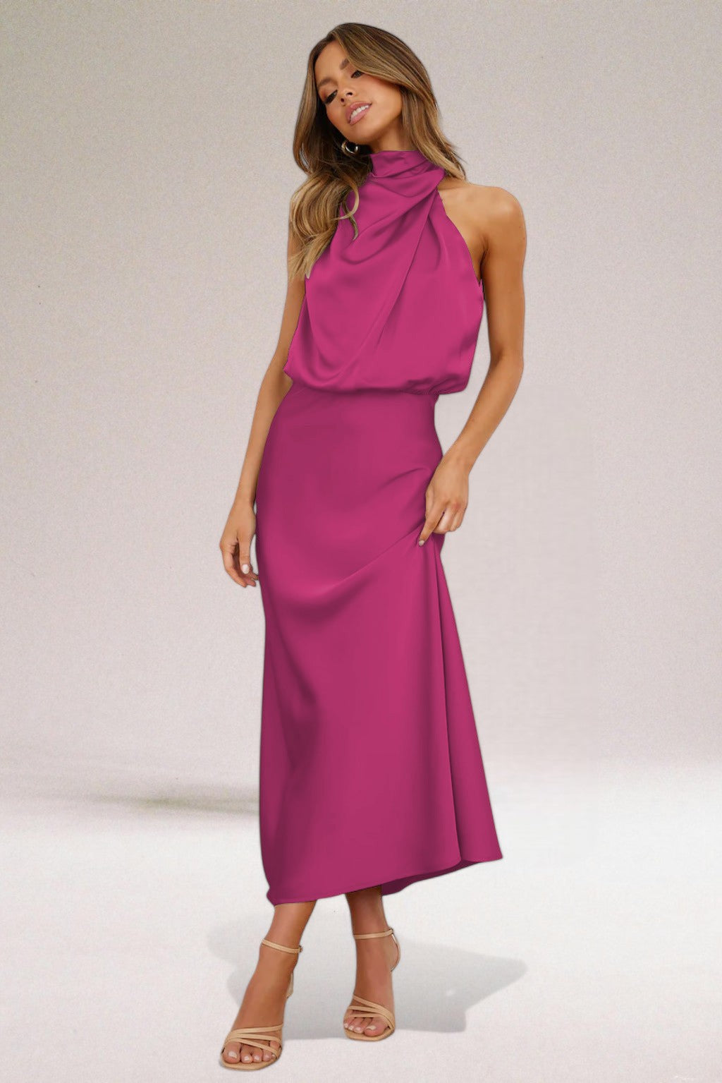 Chic-Satin Halter Dress