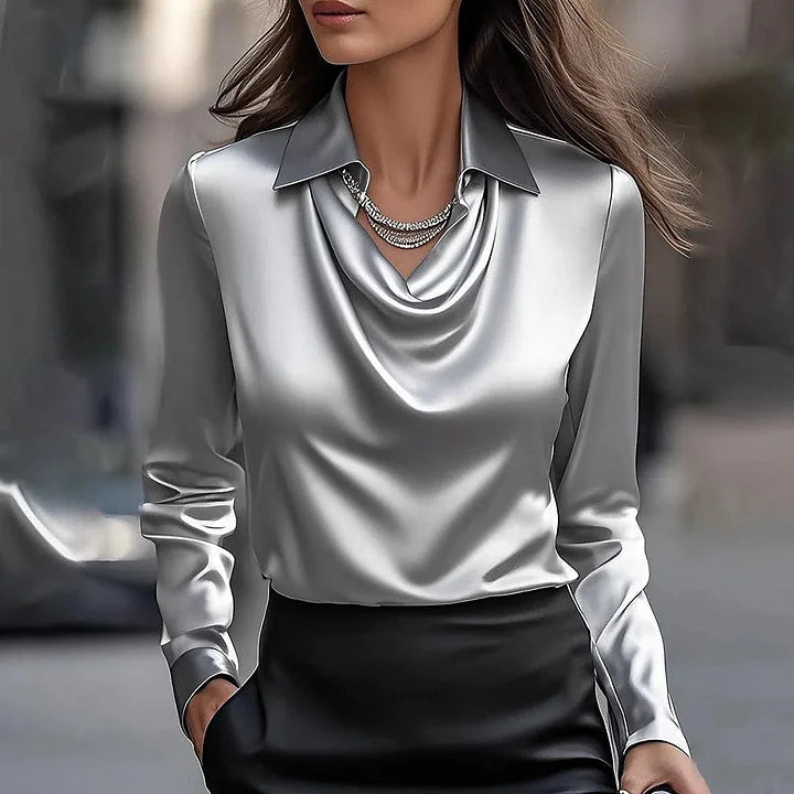 Radiant Satin V-Neck Blouse