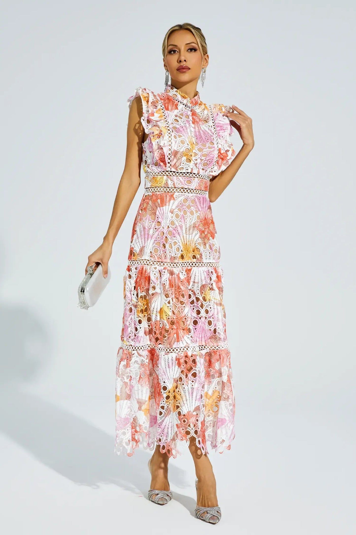 Elegant-Trim Sleeveless Midi Dress