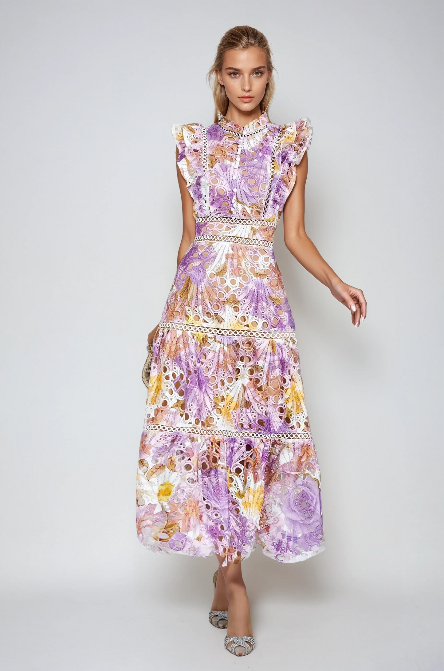 Elegant-Trim Sleeveless Midi Dress