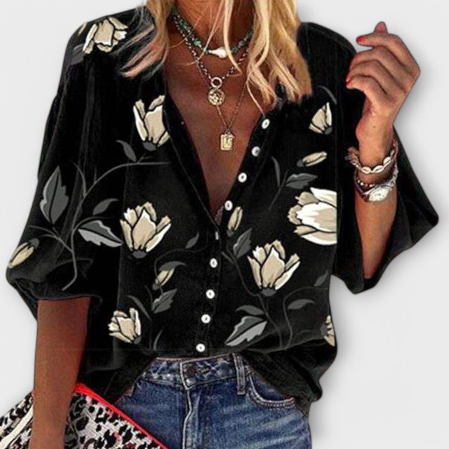 Elegant Floral-Print Blouse
