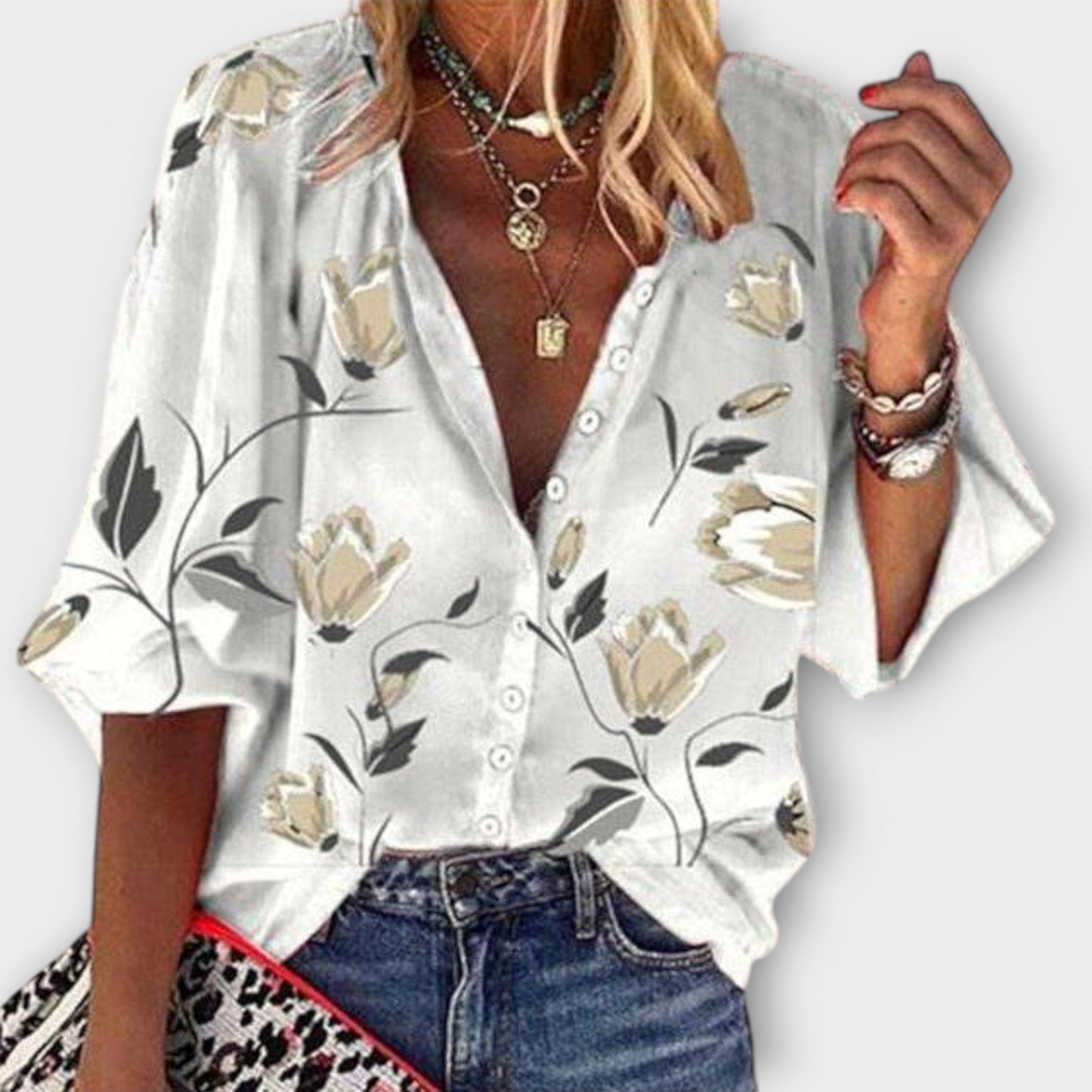 Elegant Floral-Print Blouse