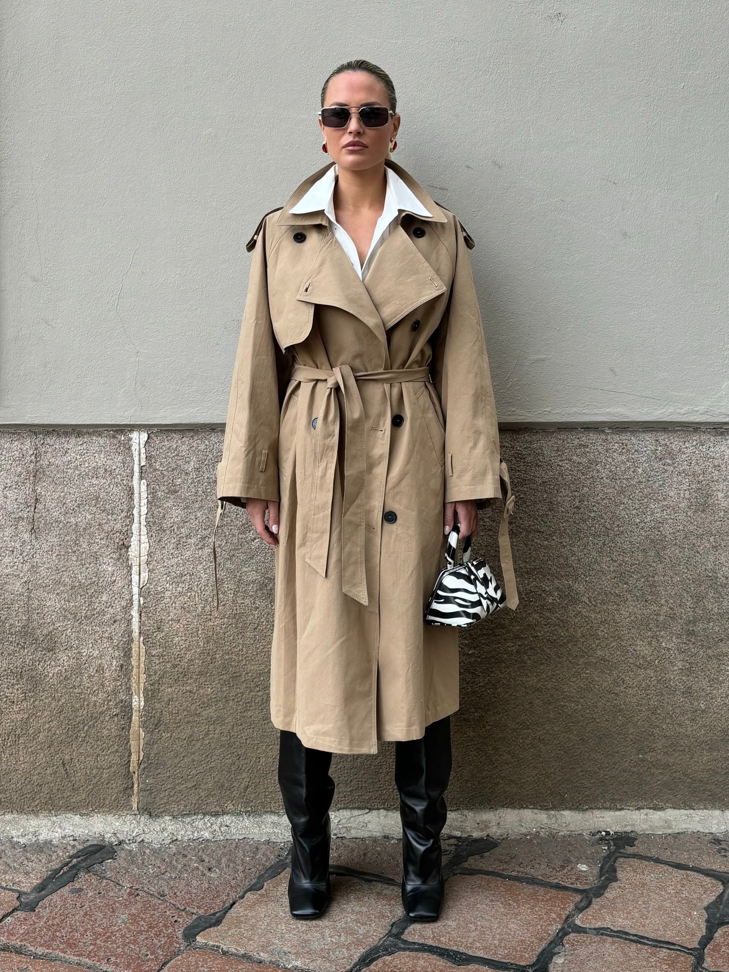 Figure-Flattering Beige Trench Coat