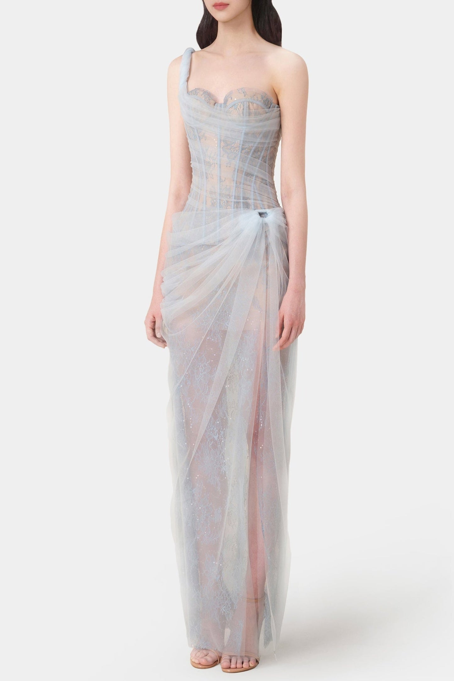 Elegant One-Shoulder Lace Corset Dress