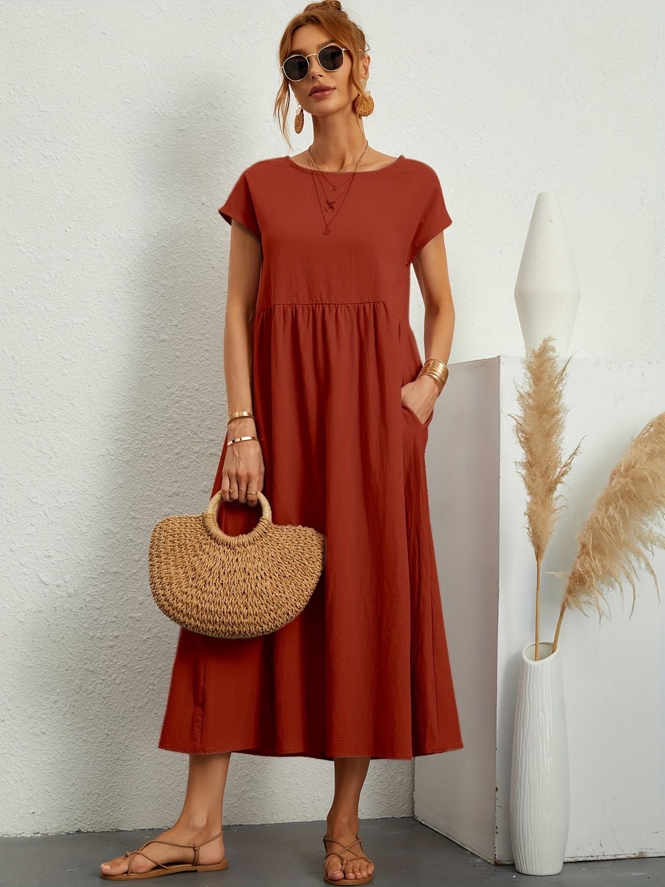 Graceful Round-Neck Dress