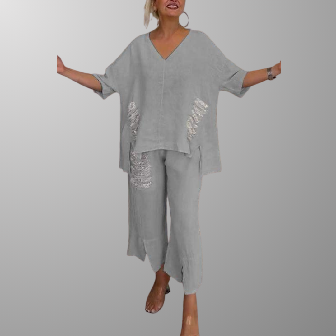 Cooling V-Neck Wide-Leg Set