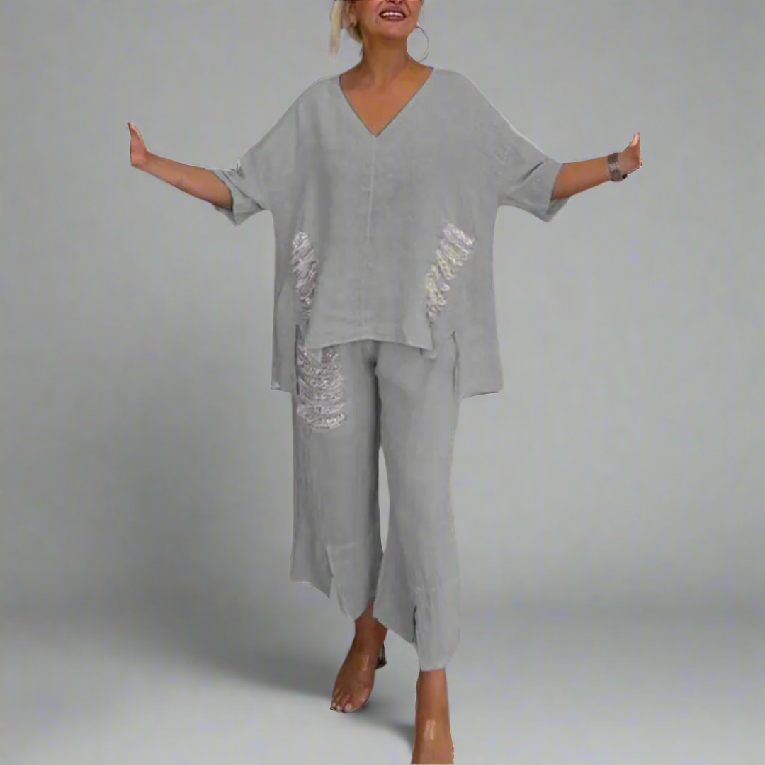 Cooling V-Neck Wide-Leg Set