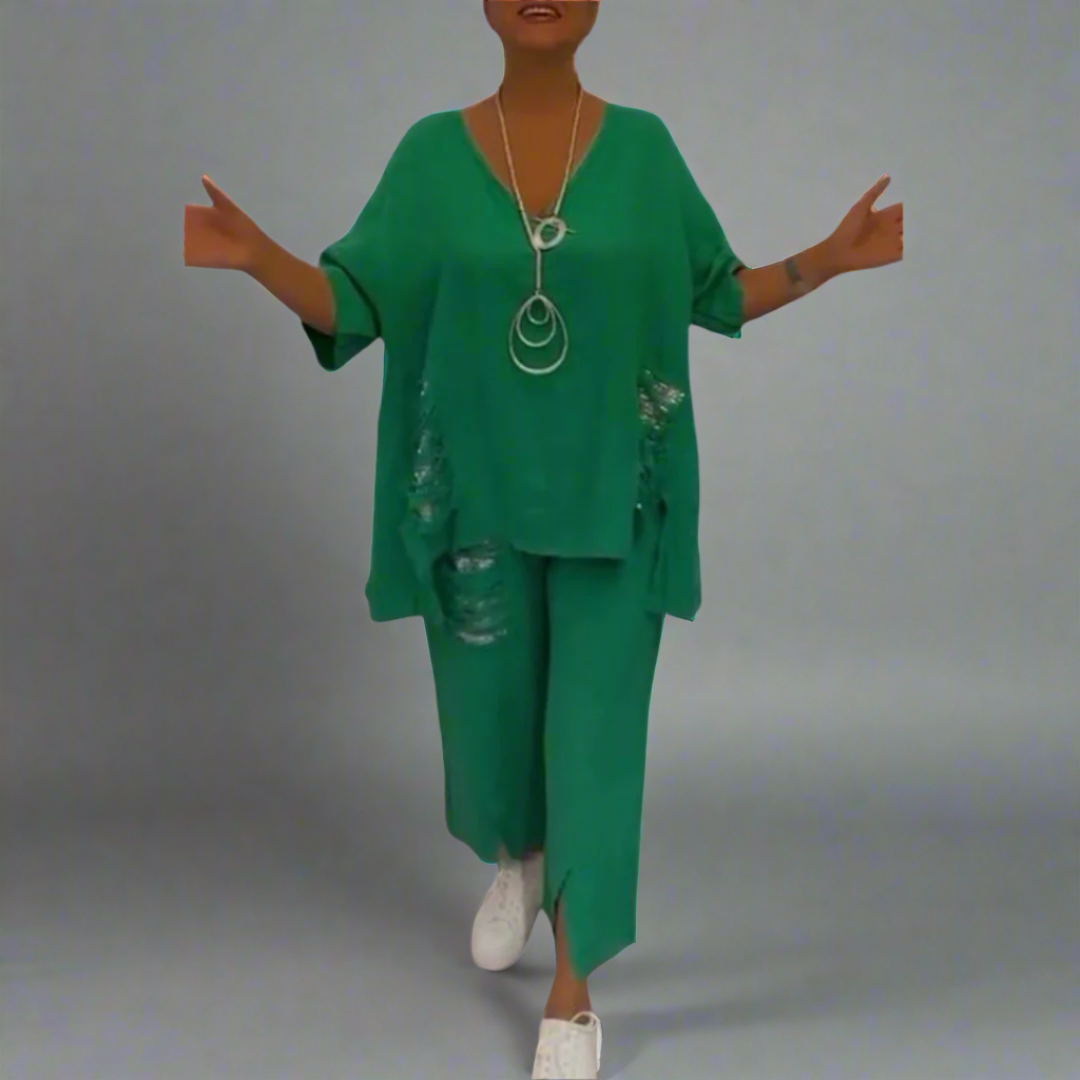 Cooling V-Neck Wide-Leg Set