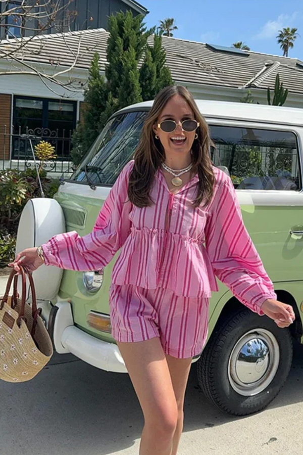 Coastal-Elegance Blouse-Shorts Set