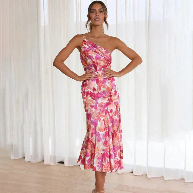 Elegant-Floral Asymmetrical Dress