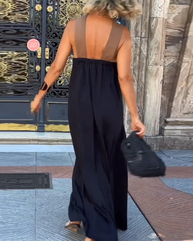 Elegant Cross-Neck Maxi Dress