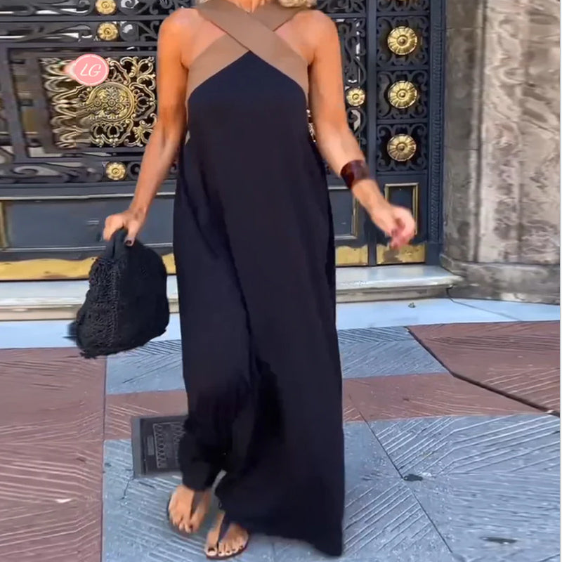 Elegant Cross-Neck Maxi Dress