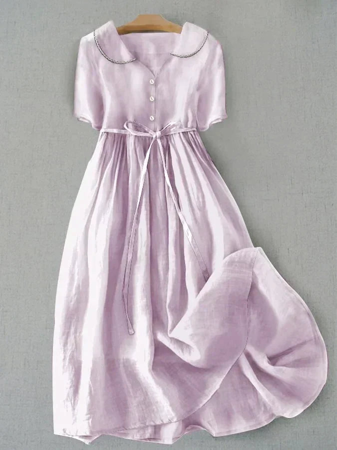 Waist-Defining Linen-Blend Dress