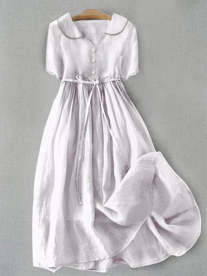 Waist-Defining Linen-Blend Dress