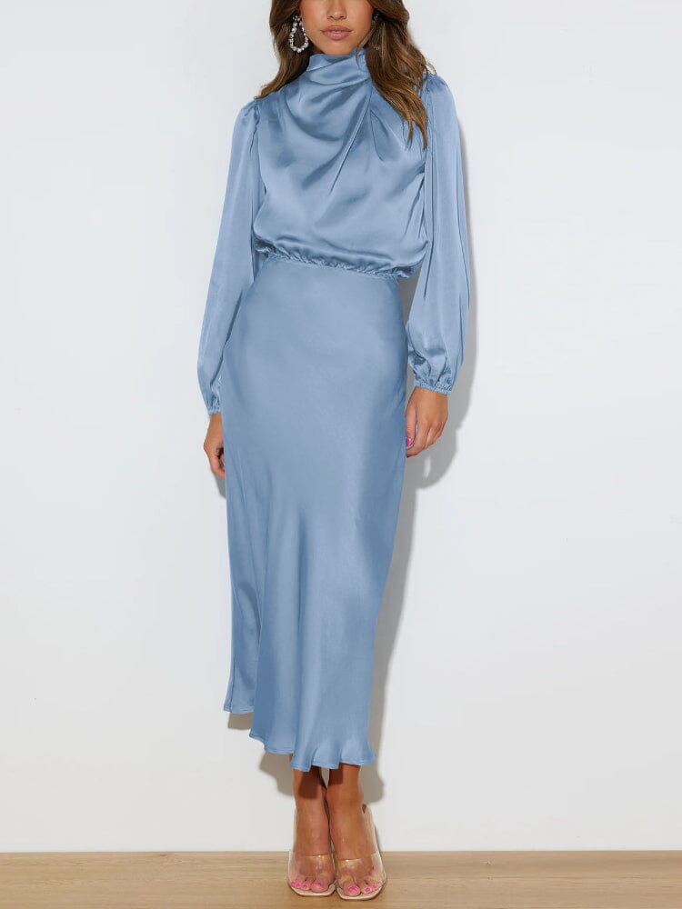 Silk-Elegance Long-Sleeve Dress