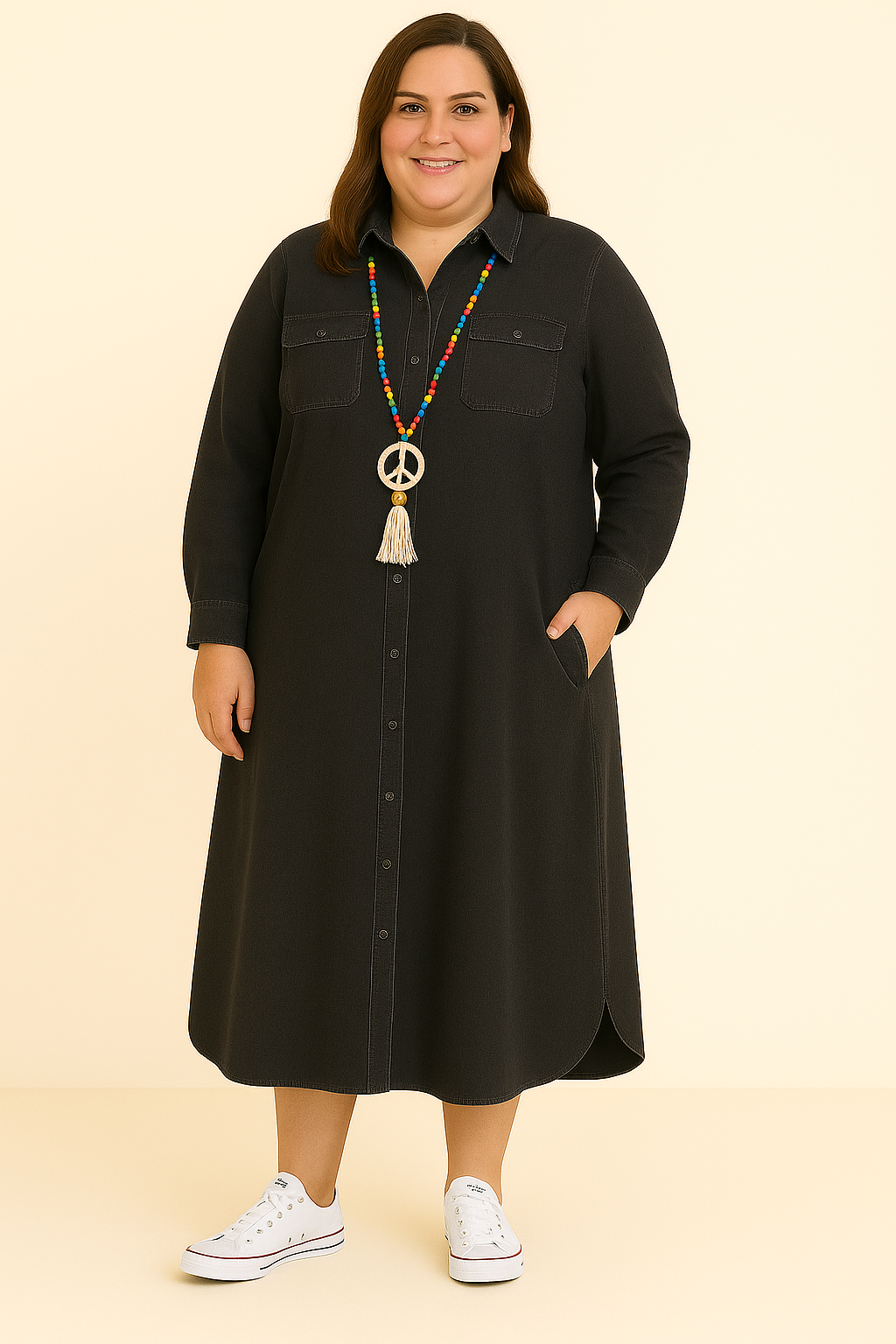 Drapey Denim-Look Midi Dress