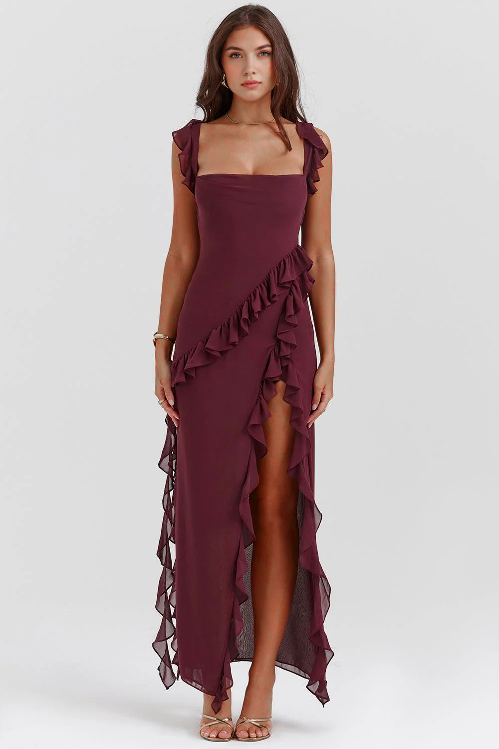 Elegant Cherry Evening Maxi Dress