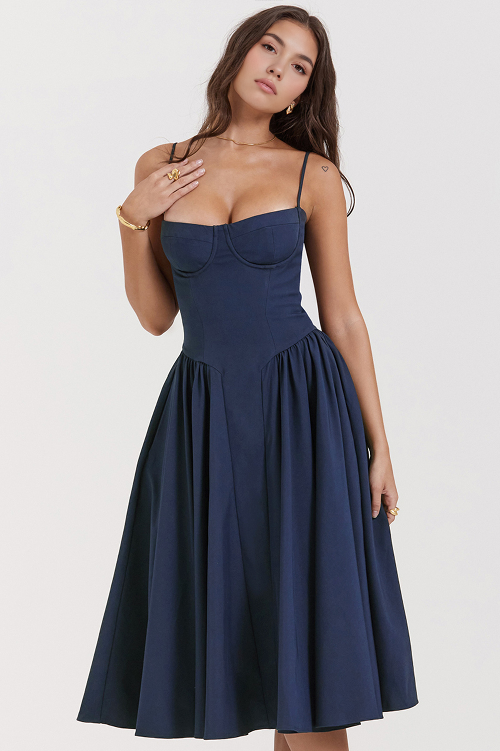Elegant-Twill Midi Dress