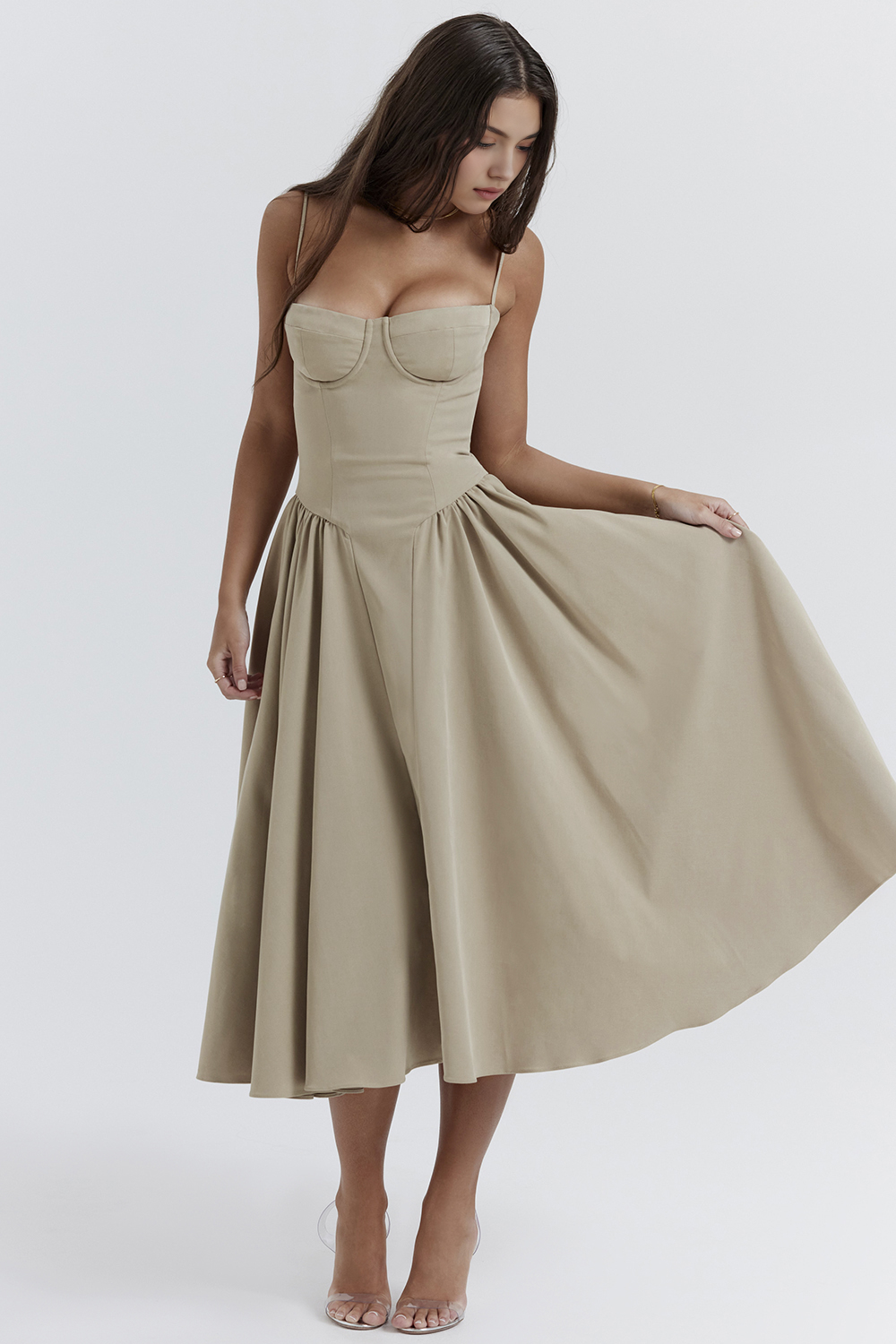 Elegant-Twill Midi Dress