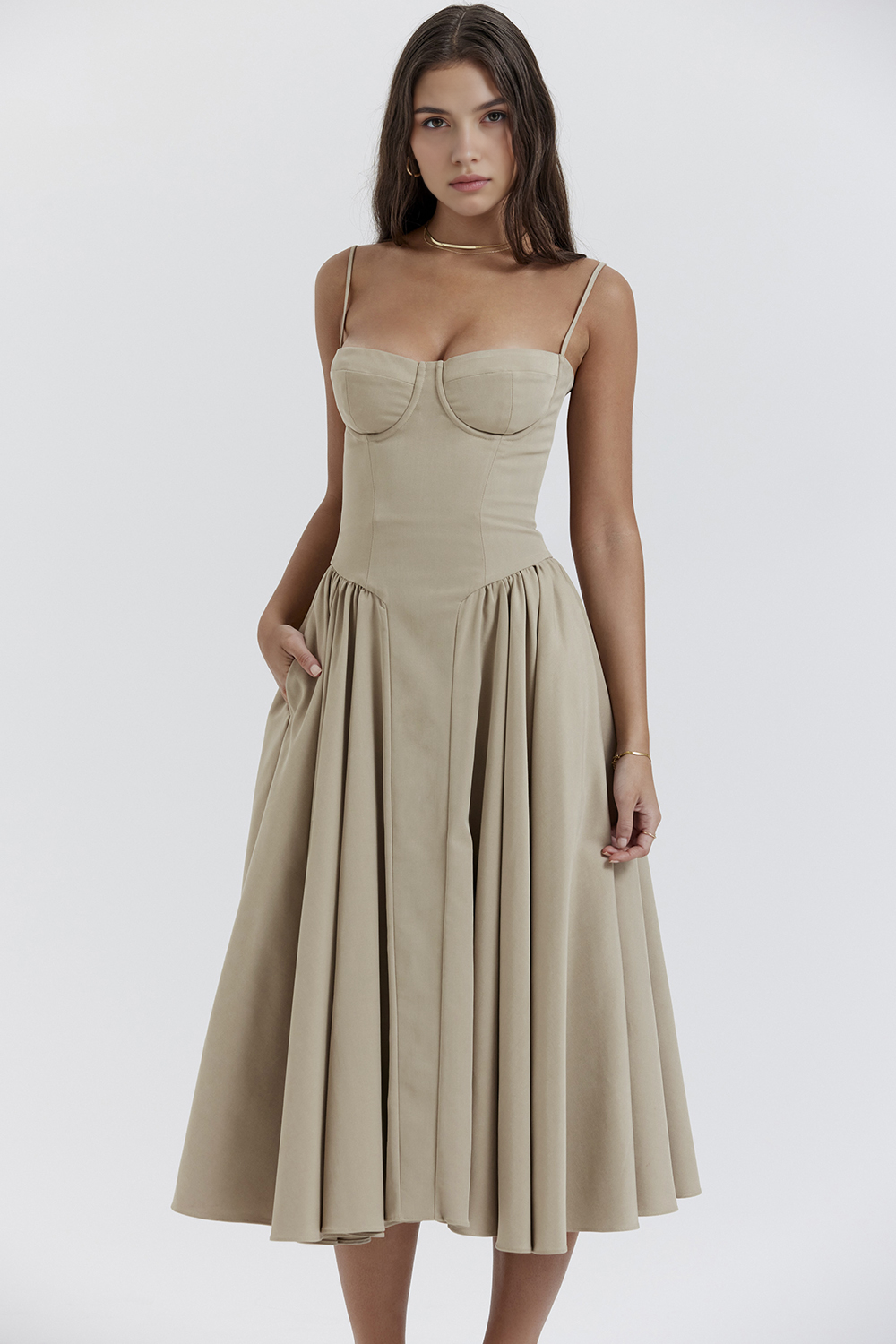 Elegant-Twill Midi Dress