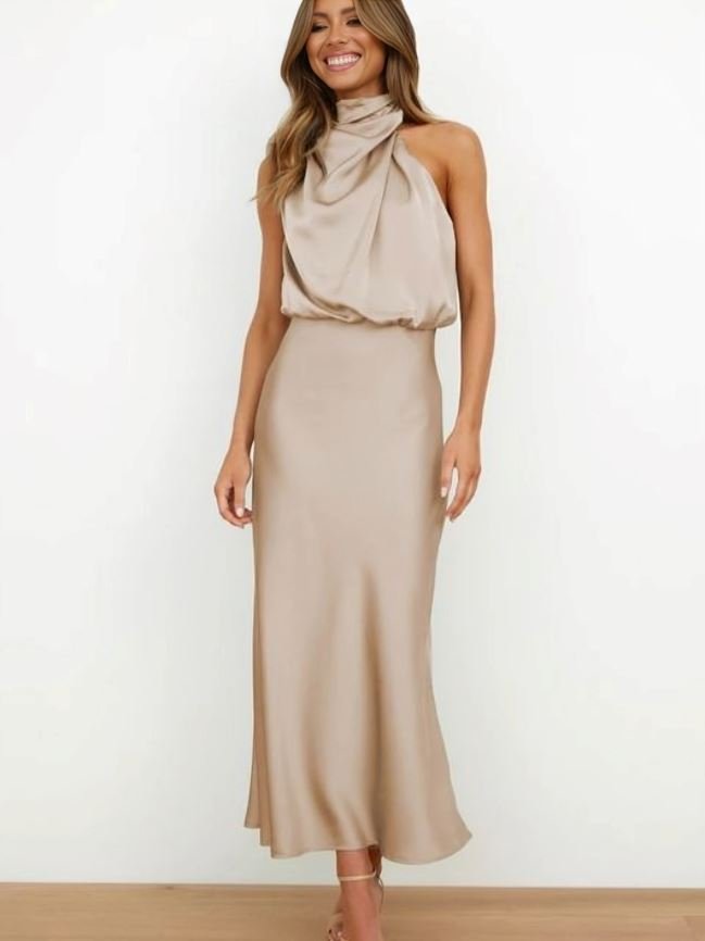 Elegant Silhouette Silk Dress