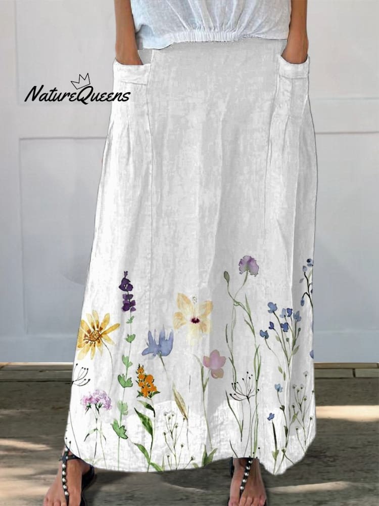 Floral-Pocket Spring Skirt