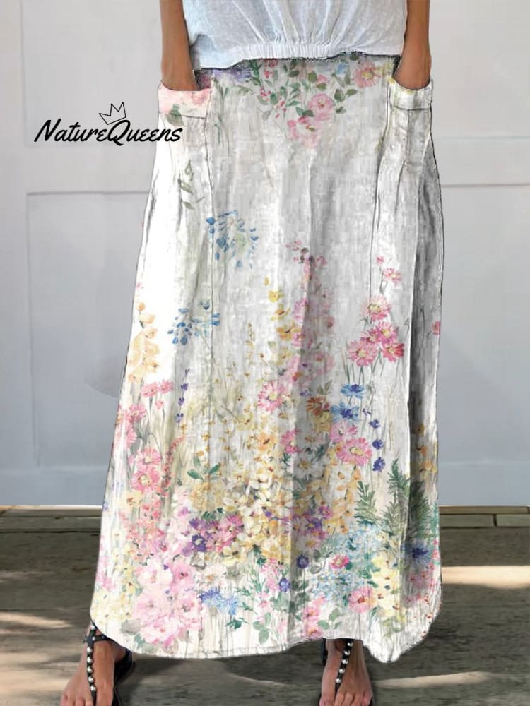 Vintage Floral Linen Skirt