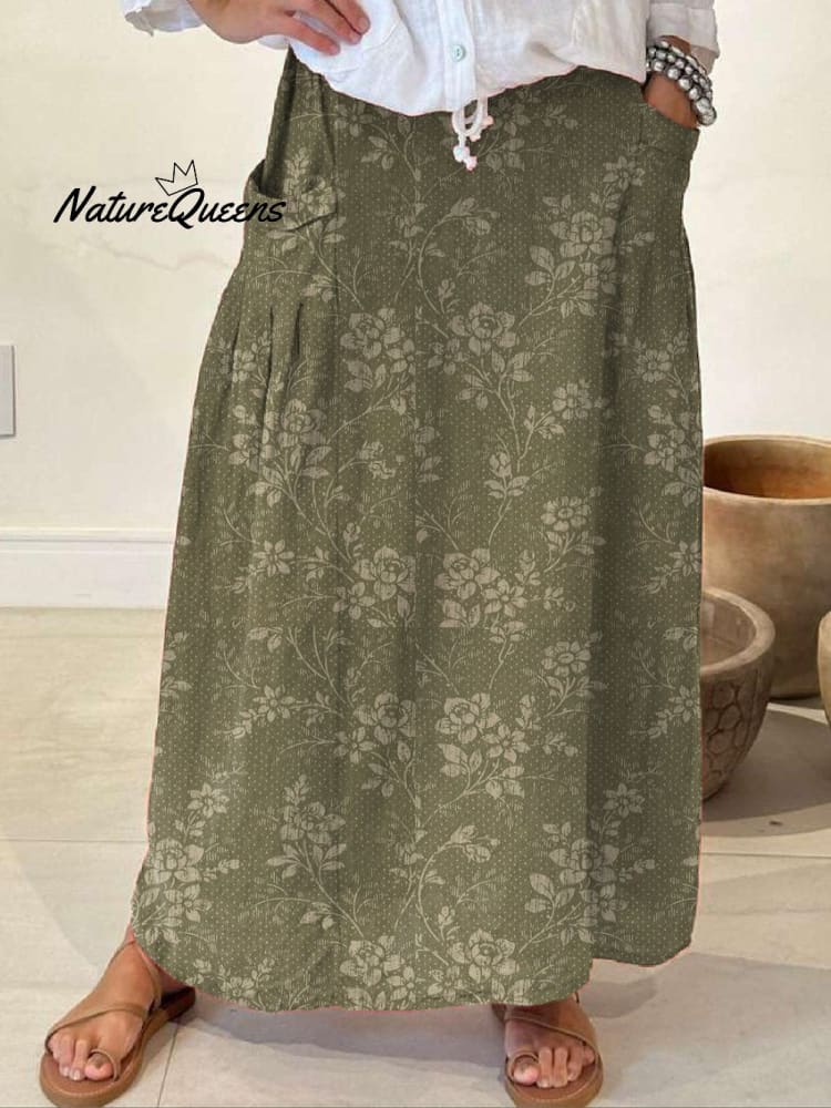 Vintage Floral Pocket Skirt