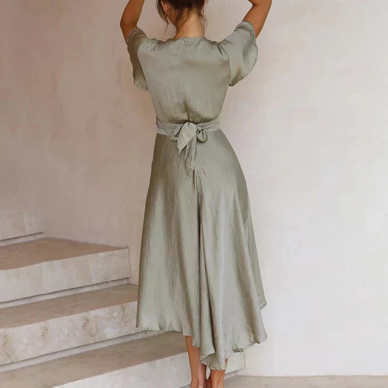 Elegant Flutter-Sleeve Midi Dress