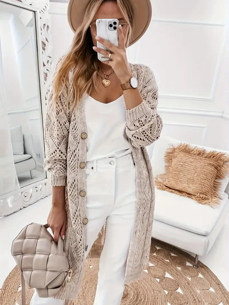 Easy-Care Long V-Neck Cardigan