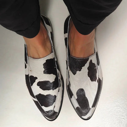 Chic Cow-Print Moccasins