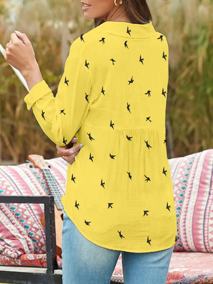 Easy-Care Bird-Print Blouse