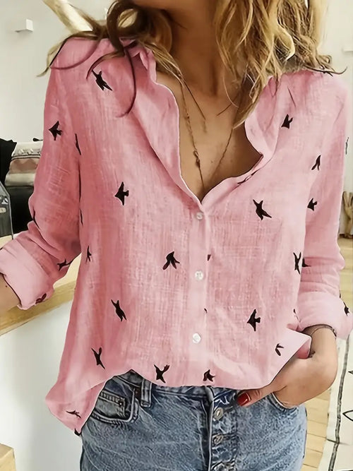 Easy-Care Bird-Print Blouse