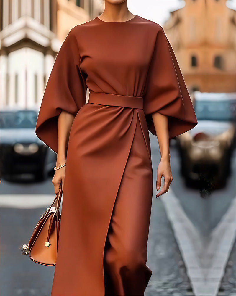 Feminine Silhouette Lantern Sleeve Dress