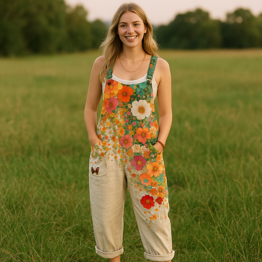 Artistic-Print Vintage Jumpsuit