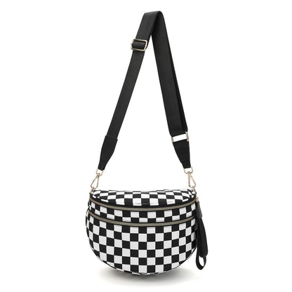 Secure-Zip Chequered Crossbody Bag