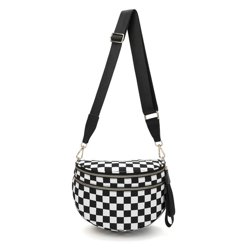 Secure-Zip Chequered Crossbody Bag