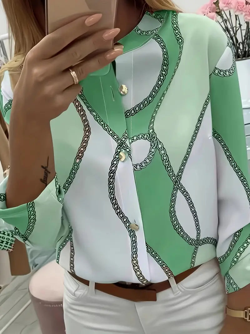 Chain-Print Easy-Care Blouse