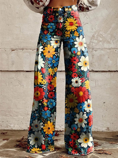 Colourful Floral Wide-Leg Pants