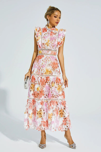 Elegant-Trim Sleeveless Midi Dress