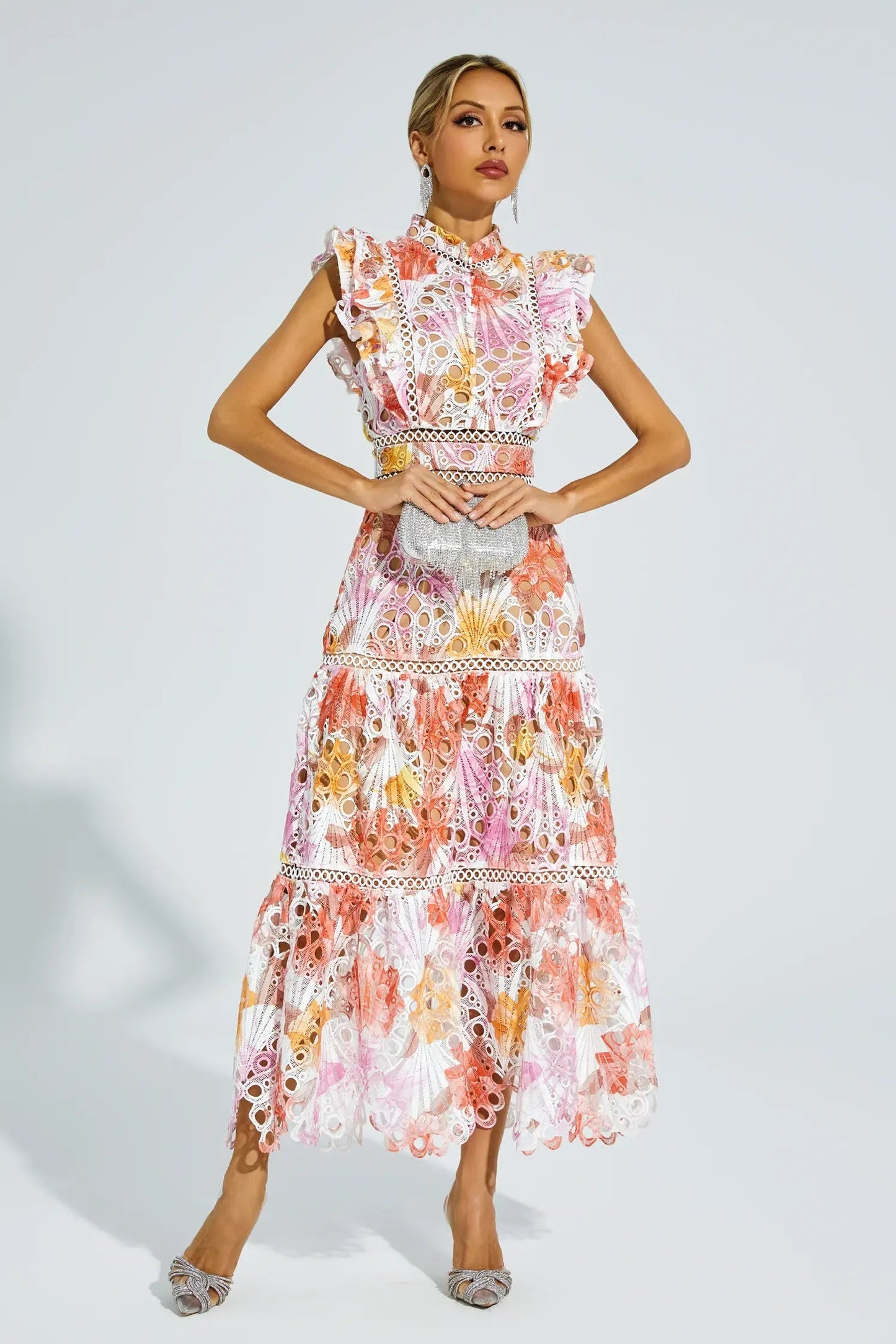 Elegant-Trim Sleeveless Midi Dress