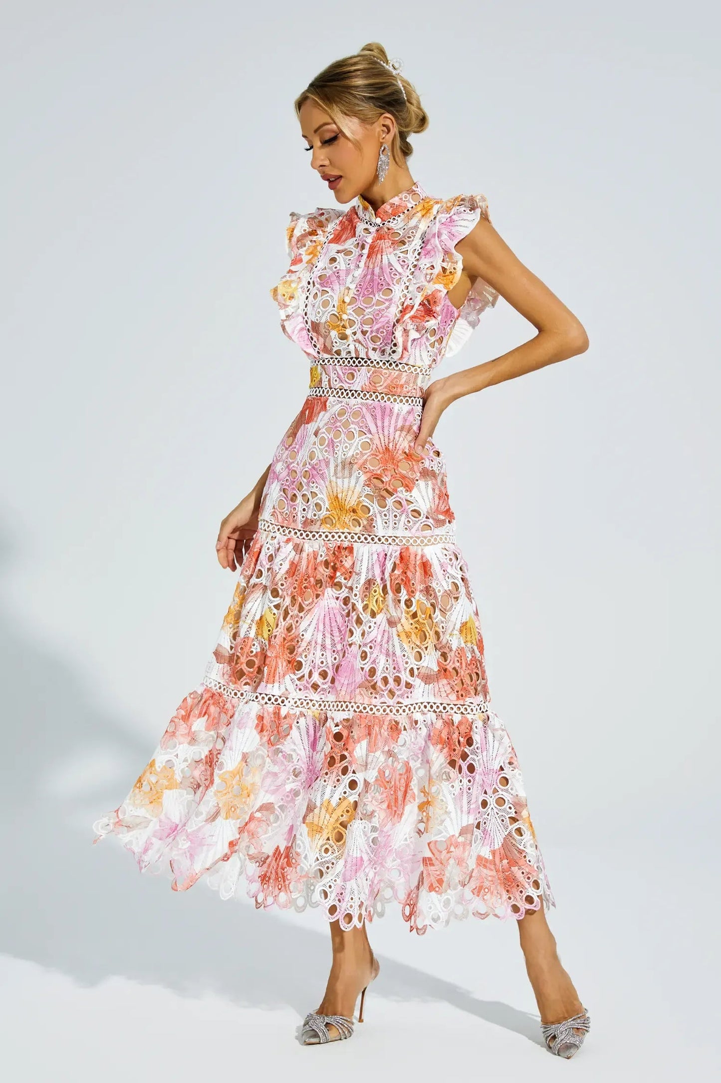 Elegant-Trim Sleeveless Midi Dress