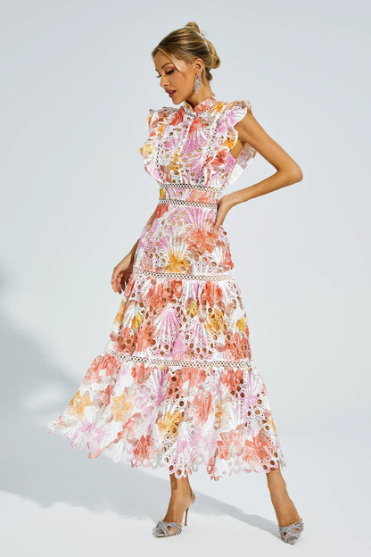 Elegant-Trim Sleeveless Midi Dress