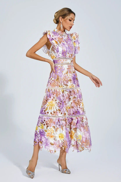 Elegant-Trim Sleeveless Midi Dress