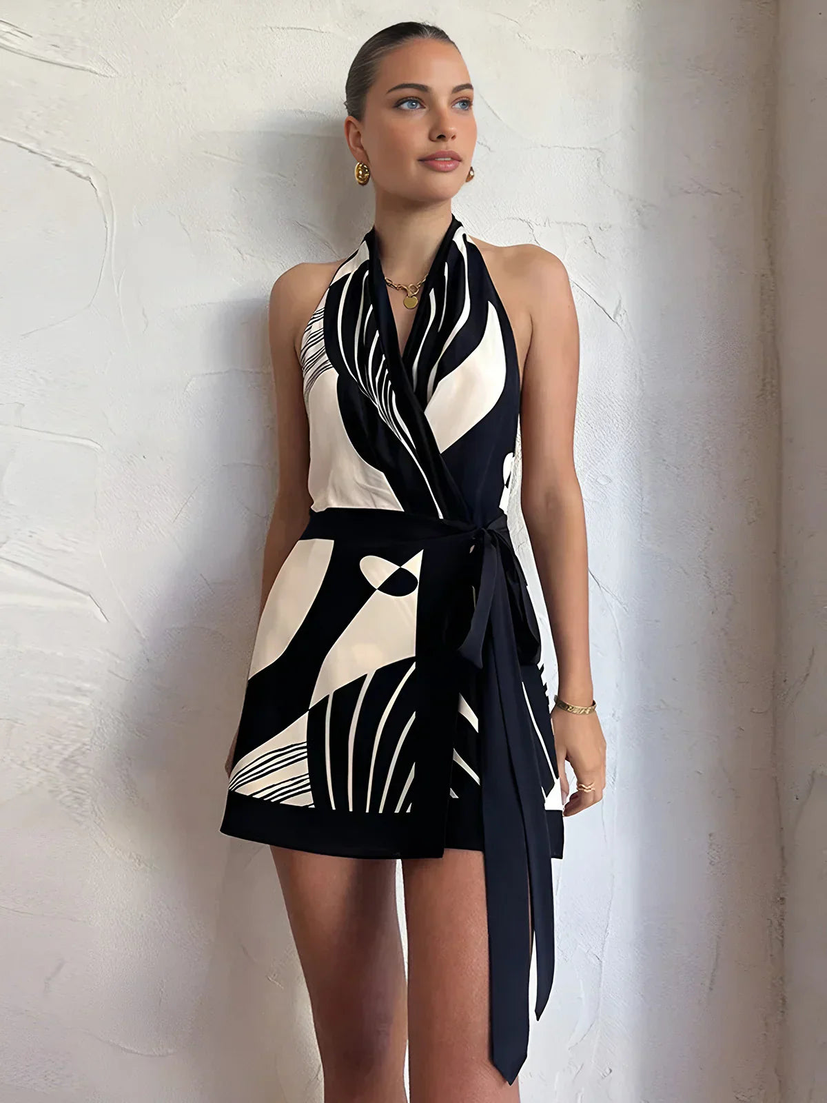 Waist-Defining Halter Dress
