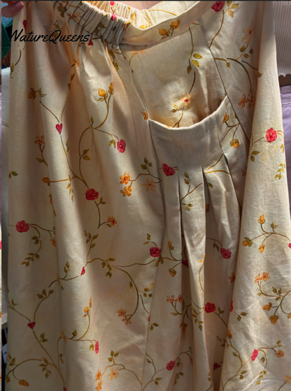 Retro Floral Linen Skirt